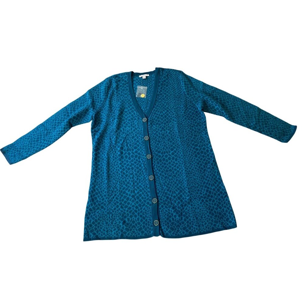 Isaac Mizrahi Blue Animal Print Button-Up Cardigan Sweater XL